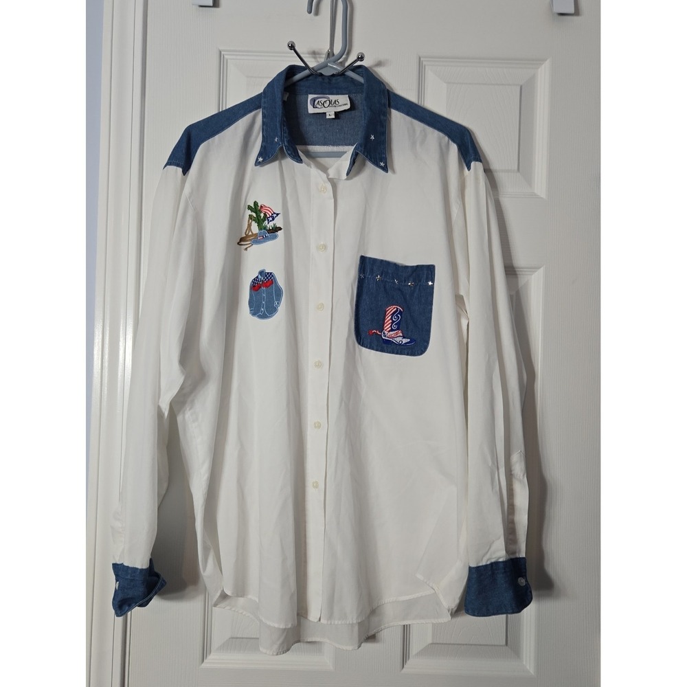 Last Olas by‎ Oved Inter. Mens Western Long Sleeve Shirt with denim Accents.